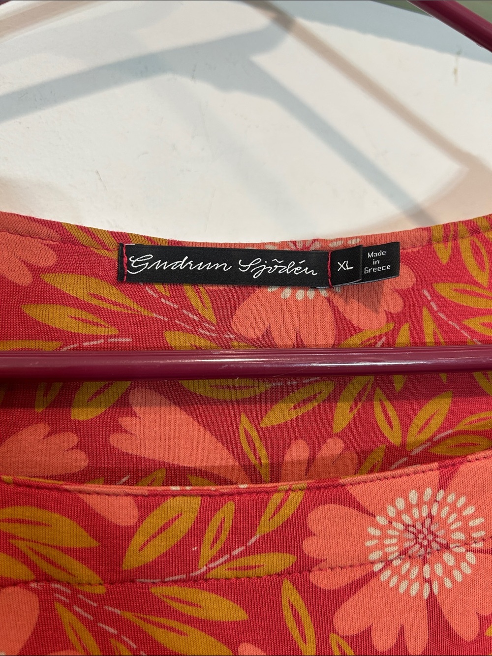 Gudrun Sjödén Women’s XL Rust Retro red Floral Long-Sleeve Shift Dress short - Picture 2 of 7
